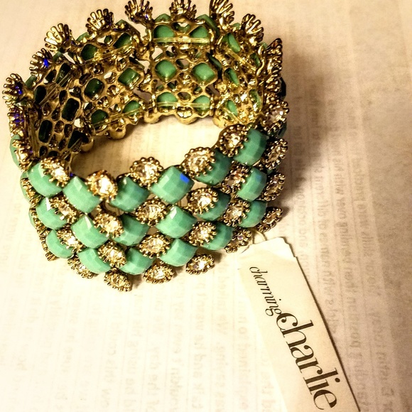 Charming Charlie Jewelry - Charming and bracelet with green settings and rhin Charming Charlie Jewelry - Charming and bracelet with green settings and rhin
